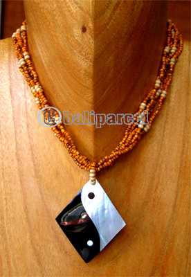 Necklaces, Handmade From Shell And Glassbead