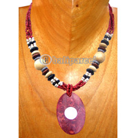 Necklaces, Handmade From Red Coral Inlaid With Shiva Eye And Glassbead.