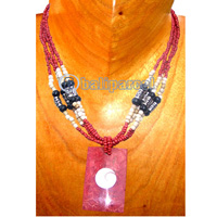 Necklaces, Handmade From Red Coral Inlaid With Shiva Eye And Glassbead.