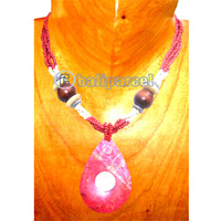 Necklaces, Handmade From Red Coral Inlaid With Shiva Eye And Glassbead.