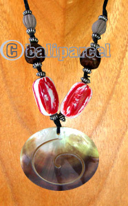 Necklaces, Handmade From Shell, Wooden Bead And Cotton String.