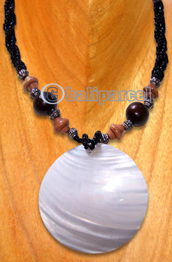 Necklaces, Handmade From Shell And Glassbead
