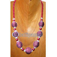 Necklaces, Handmade From Glassbead And Cotton Ball.