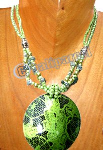 Necklaces, Handmade From Glassbead And Wooden Painting .