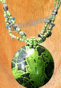 Necklaces, Handmade From Glassbead And Wooden Painting .