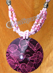 Necklaces, Handmade From Glassbead And Wooden Painting .