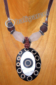 Necklaces, Handmade From Resin Inlaid With Shell & Bamboo, Cotton String.
