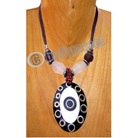 Necklaces, Handmade From Resin Inlaid With Shell & Bamboo, Cotton String.
