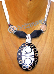 Necklaces, Handmade From Resin Inlaid With Shell & Bamboo, Cotton String.