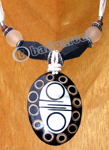 Necklaces, Handmade From Resin Inlaid With Shell & Bamboo, Cotton String.