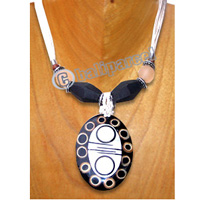 Necklaces, Handmade From Resin Inlaid With Shell & Bamboo, Cotton String.