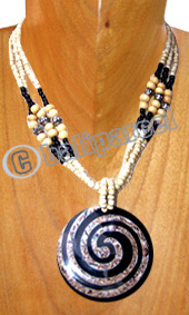 Necklaces, Handmade From Glass & Wooden Beads, Resin Inlaid With Stone.