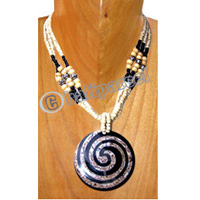 Necklaces, Handmade From Glass & Wooden Beads, Resin Inlaid With Stone.