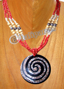 Necklaces, Handmade From Glass & Wooden Beads, Resin Inlaid With Stone.
