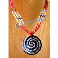 Necklaces, Handmade From Glass & Wooden Beads, Resin Inlaid With Stone.