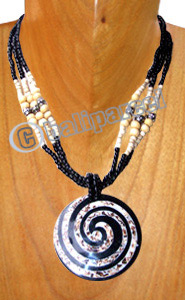 Necklaces, Handmade From Glass & Wooden Beads, Resin Inlaid With Stone.