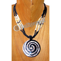 Necklaces, Handmade From Glass & Wooden Beads, Resin Inlaid With Stone.