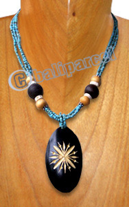 Necklaces, Handmade From Glass & Wooden Beads, Wood With Carving