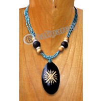 Necklaces, Handmade From Glass & Wooden Beads, Wood With Carving