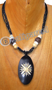 Necklaces, Handmade From Glass & Wooden Beads, Wood With Carving