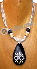 Necklaces, Handmade From Glass & Wooden Beads, Wood With Carving