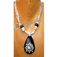 Necklaces, Handmade From Glass & Wooden Beads, Wood With Carving