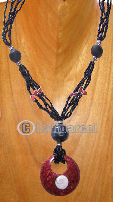 Necklaces, Handmade From Red Coral And Glassbead.