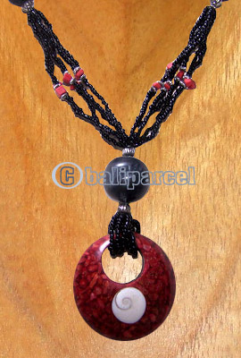 Necklaces, Handmade From Red Coral And Glassbead.
