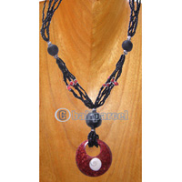 Necklaces, Handmade From Red Coral And Glassbead.