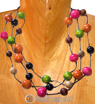 Necklaces, Handmade From Glass Beads And Wooden Beads.