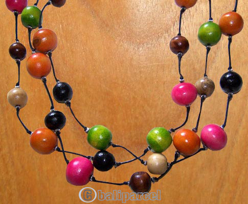 Necklaces, Handmade From Glass Beads And Wooden Beads.