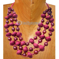 Necklaces, Handmade From Wooden & Cotton Ball.