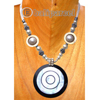 Necklaces, Handmade From Resin Inlaid With Shell, Glass & Metal Beads