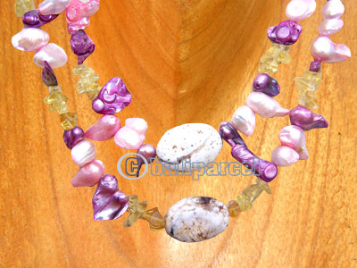 Necklaces, Handmade From Shell, Pearl And Stone.