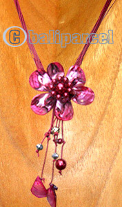 Necklaces, Handmade From Shell And Glassbead, Catton String.