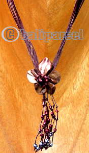 Necklaces, Handmade From Shell And Glassbead, Catton String.
