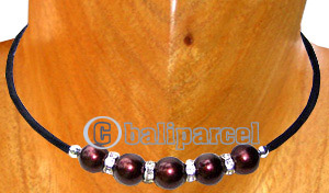Set Of Necklace, Bracelet & Earring, Handmade From Rubber String With Pearl
