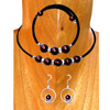 Set Of Necklace, Bracelet & Earring, Handmade From Rubber String With Pearl