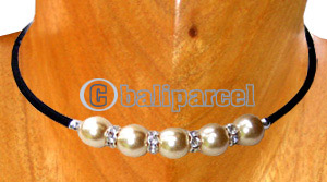 Set Of Necklace, Bracelet & Earring, Handmade From Rubber String With Pearl
