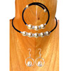 Set Of Necklace, Bracelet & Earring, Handmade From Rubber String With Pearl