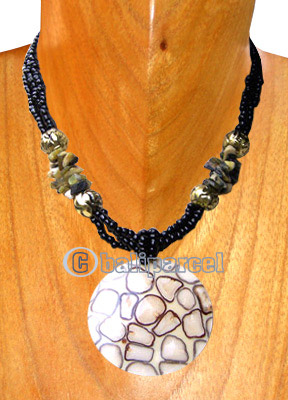Necklaces, Handmade From Shell, Resin, And Glassbead.