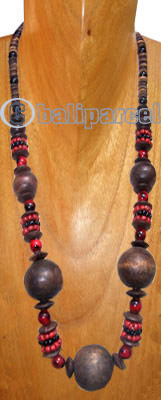 Necklaces, Handmade From Wooden And Glass Beads.