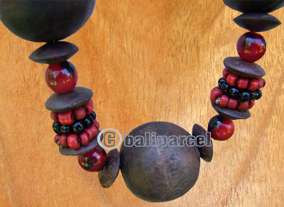 Necklaces, Handmade From Wooden And Glass Beads.