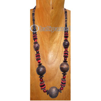 Necklaces, Handmade From Wooden And Glass Beads.