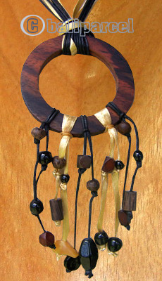 Necklaces, Handmade From Cotton String, Sono Wood And Glass Beads