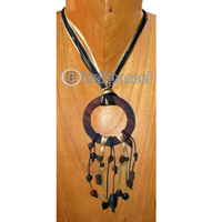 Necklaces, Handmade From Cotton String, Sono Wood And Glass Beads