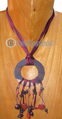 Necklaces, Handmade From Cotton String, Sono Wood And Glass Beads