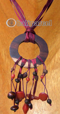 Necklaces, Handmade From Cotton String, Sono Wood And Glass Beads