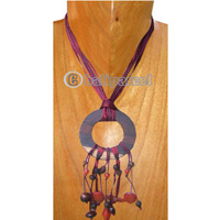 Necklaces, Handmade From Cotton String, Sono Wood And Glass Beads