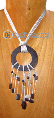Necklaces, Handmade From Cotton String, Sono Wood And Glass Beads